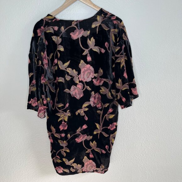 FOREVER 21 Black Velvet Burnout Floral Rose Romantic Kimono Cardigan Size S NWT - Picture 7 of 8